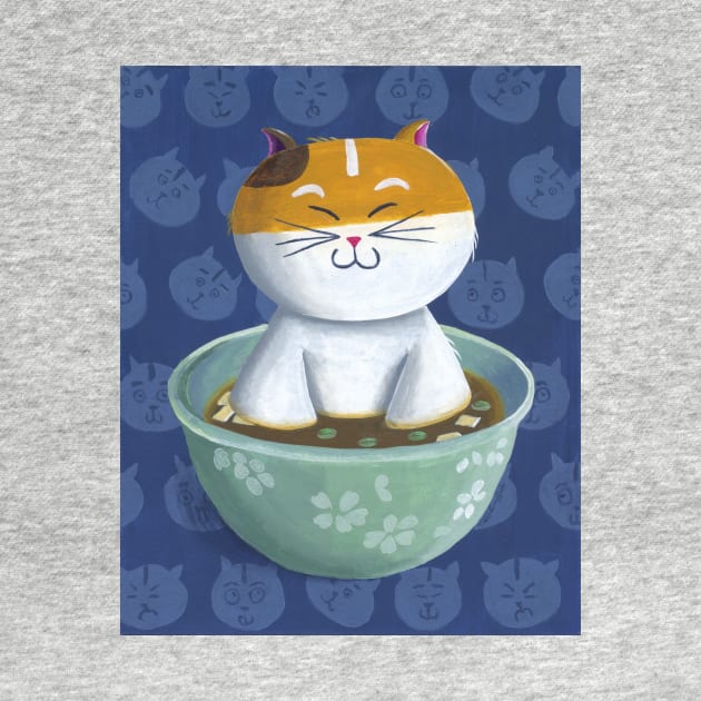 Mochi the Cat Chillin in Miso Soup by drawingnikki